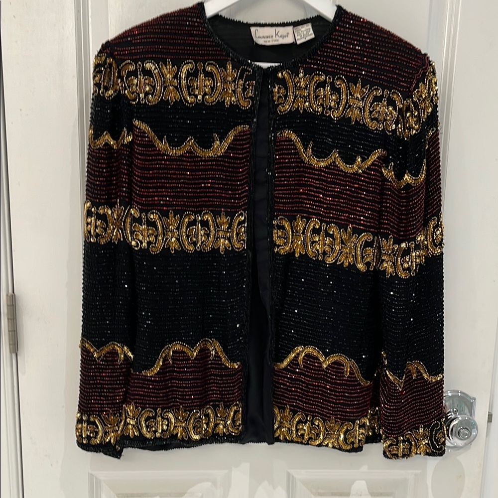 Laurence Kazar Black,burgundy, and Gold Ornate Blazer